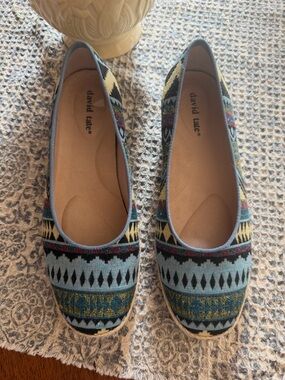 David Tate Blue Multi-Color Aztec Slip-On Ballet Flats